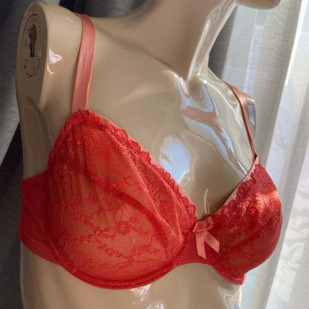 34D Passionata coral orange seamed Lace Bra with bow details